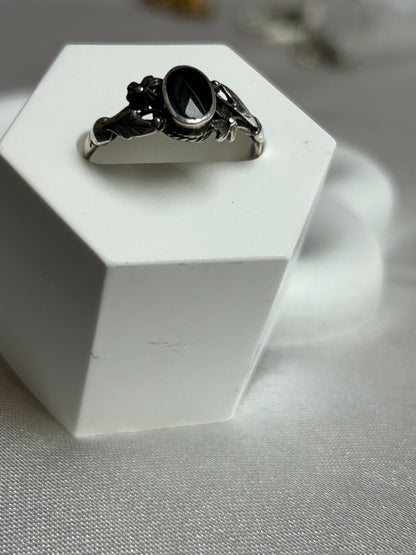 Bague vintage en argent taille 56 et pierre noir