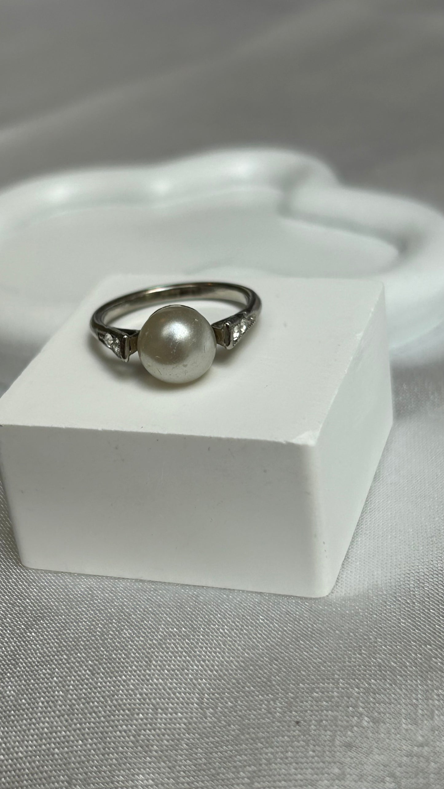 Bague argenté et perles avec strass taille 50