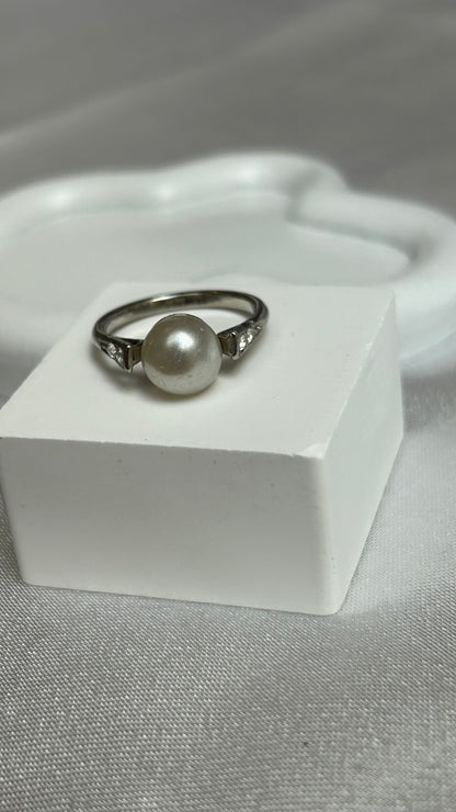Bague argenté et perles avec strass taille 50