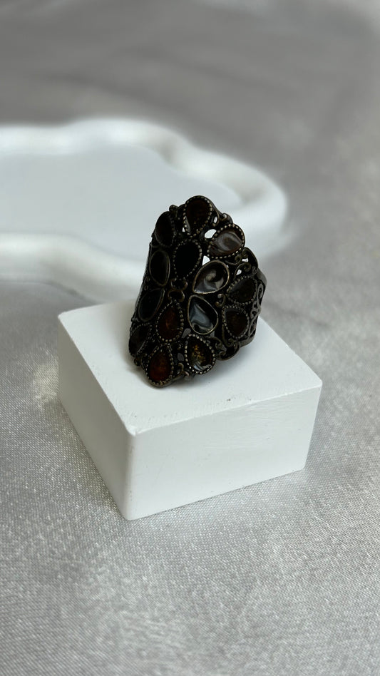 Bague vintage atypique bronze et strass taille 54