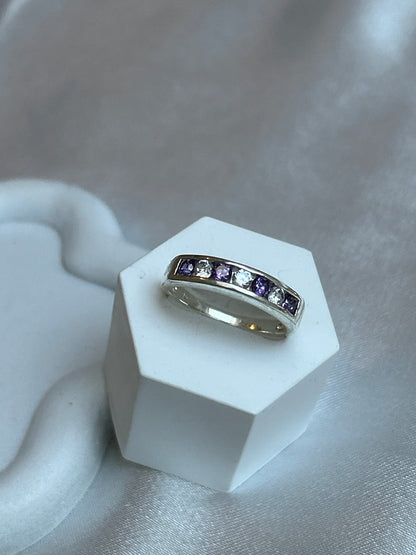 Bague strass violet et transparent taille 57