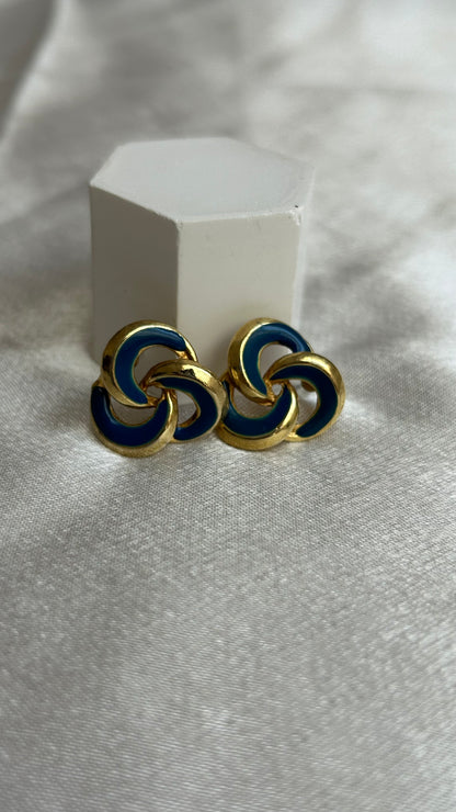 Boucles d’oreilles atypiques dorées et bleues