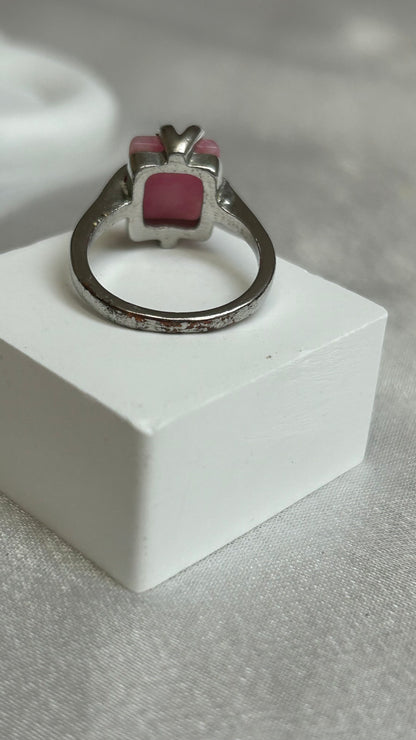 Bague vintage argenté et pierre rose taille 55