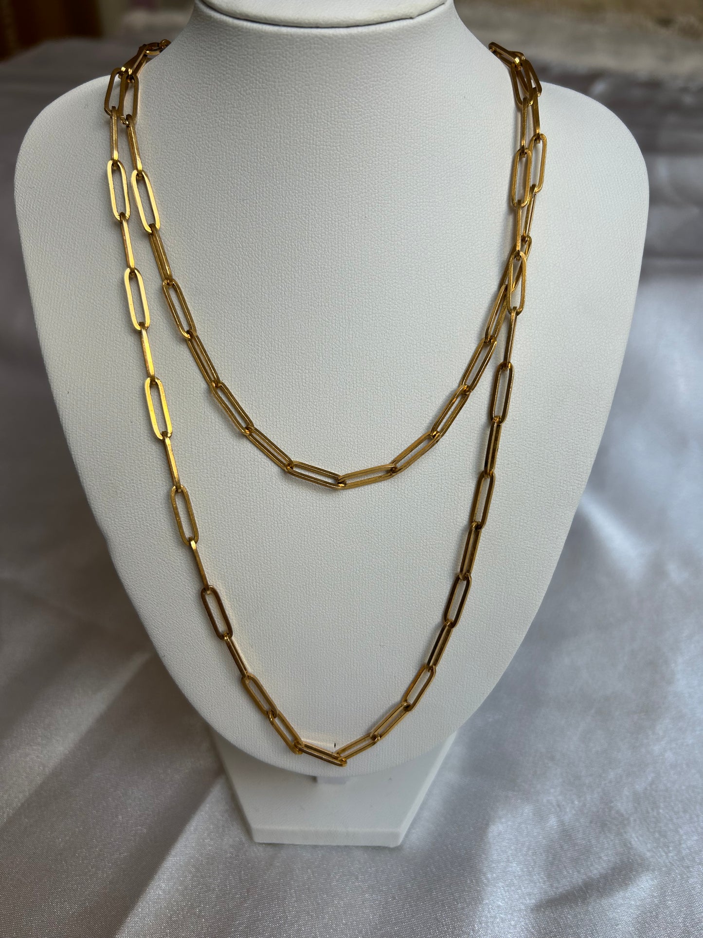 Collier sautoir vintage mailles rectangles doré