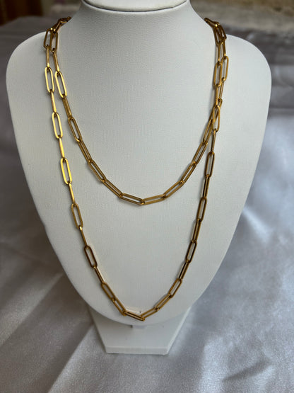 Collier sautoir vintage mailles rectangles doré