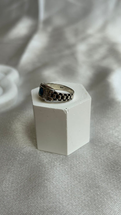 Bague chevalière vintage en argent et turquoise taille 50