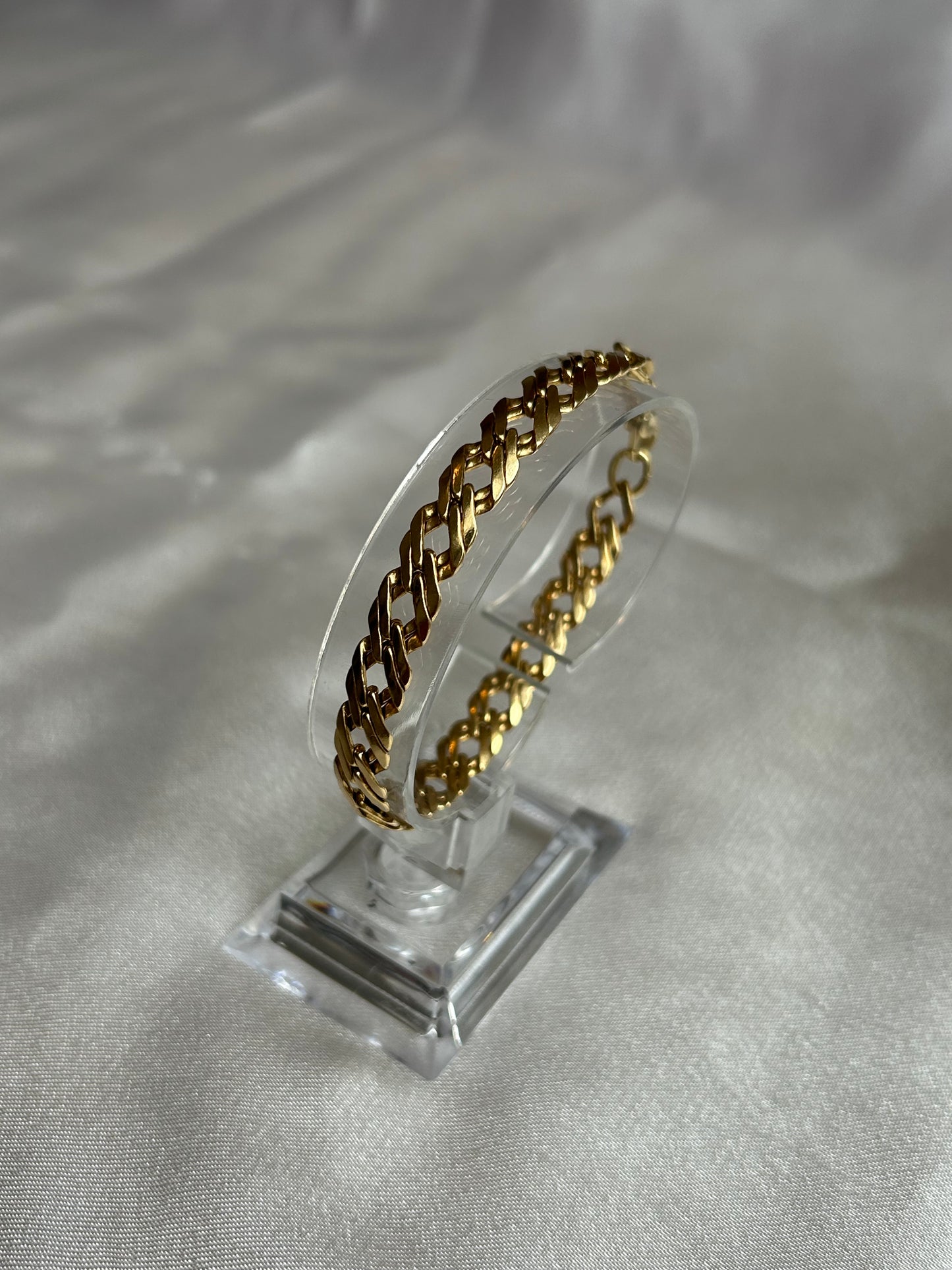 Bracelet style maille anglaise en plaqué or grosses mailles plates