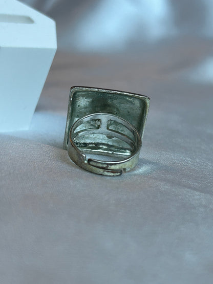 Bague vintage argenté et verte ajustable