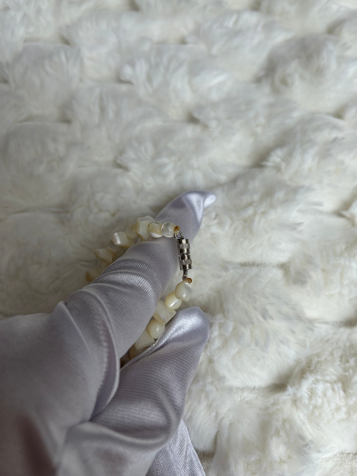 Jolie parure vintage perle nacré et fermoirs argenté