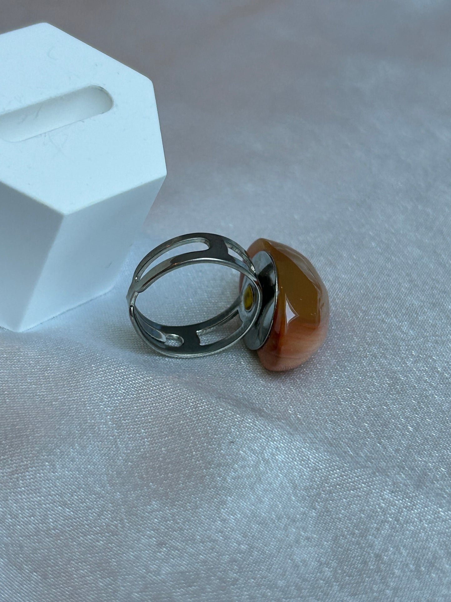 Bague vintage ajustable et pierre brune