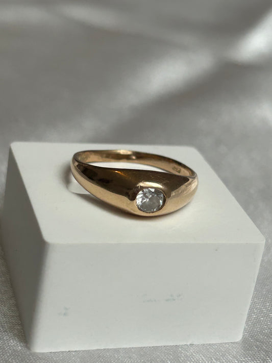 Bague vintage style chevalière taille 60 plaqué or et strass