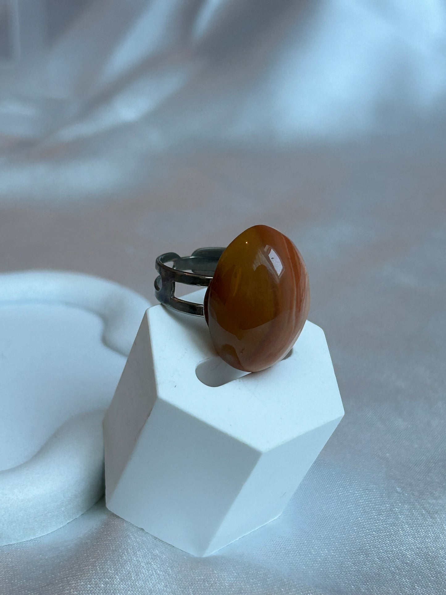 Bague vintage ajustable et pierre brune