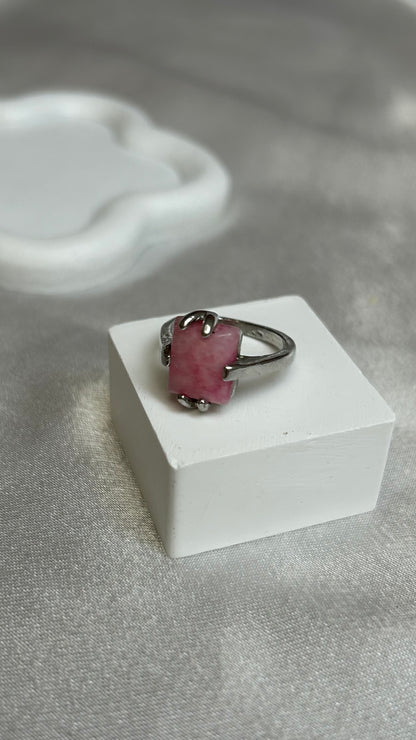 Bague vintage argenté et pierre rose taille 55