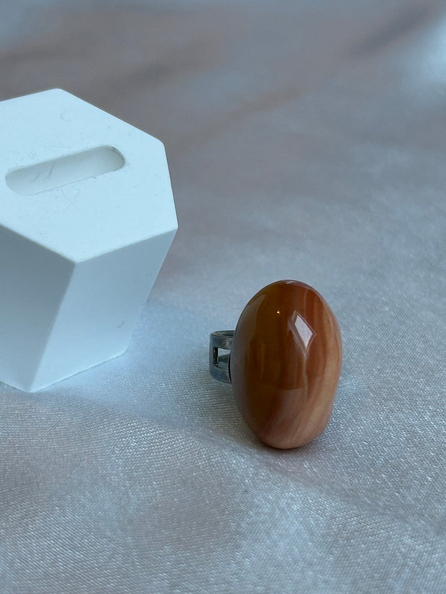 Bague vintage ajustable et pierre brune