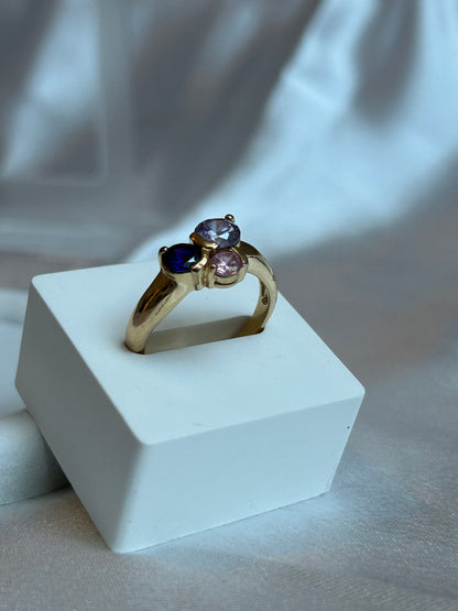 Bague femme doré et pierres violettes taille 60