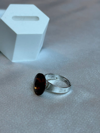 Bague vintage ajustable argenté et strass brun
