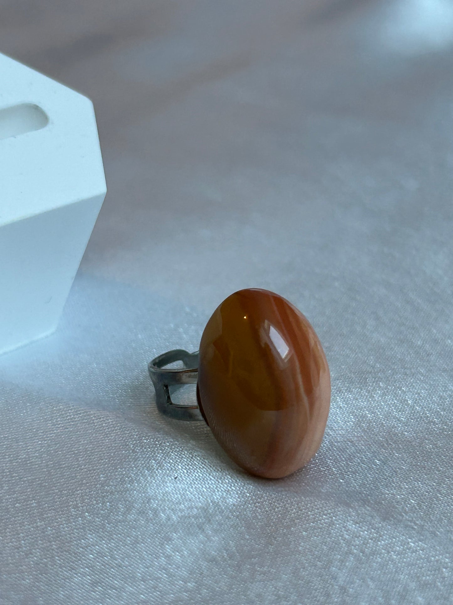 Bague vintage ajustable et pierre brune