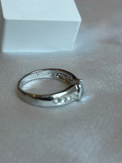 Bague argenté vintage à strass taille 58 poinçon triangle