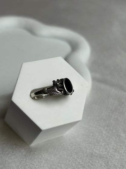 Bague vintage en argent taille 56 et pierre noir