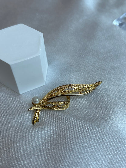 Broche vintage doré à perle femme