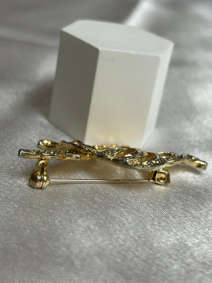 Broche vintage doré et strass