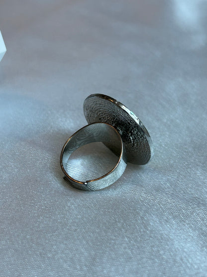 Bague vintage taille ajustable argenté et nuances de verts