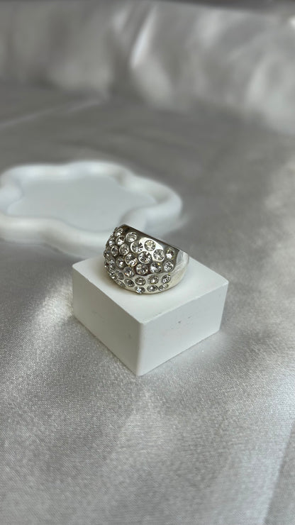 Bague vintage argenté et strass taille 55