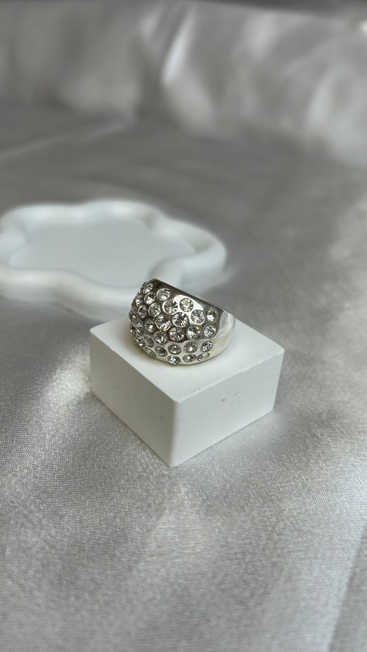 Bague vintage argenté et strass taille 55