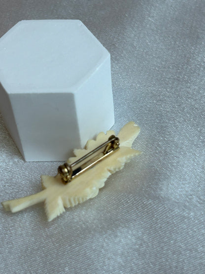 Broche vintage fleurs roses  beige doré