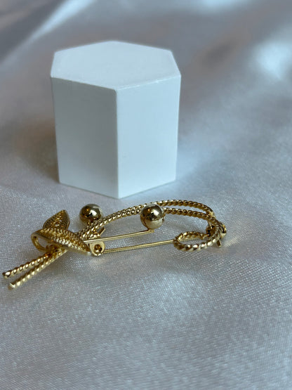 Broche vintage doré femme feuille et boules d’or