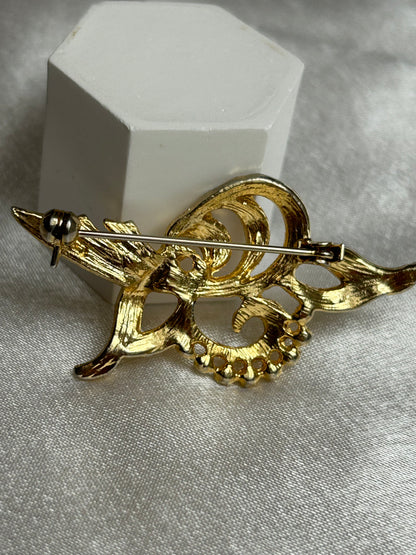 Broche vintage doré et strass