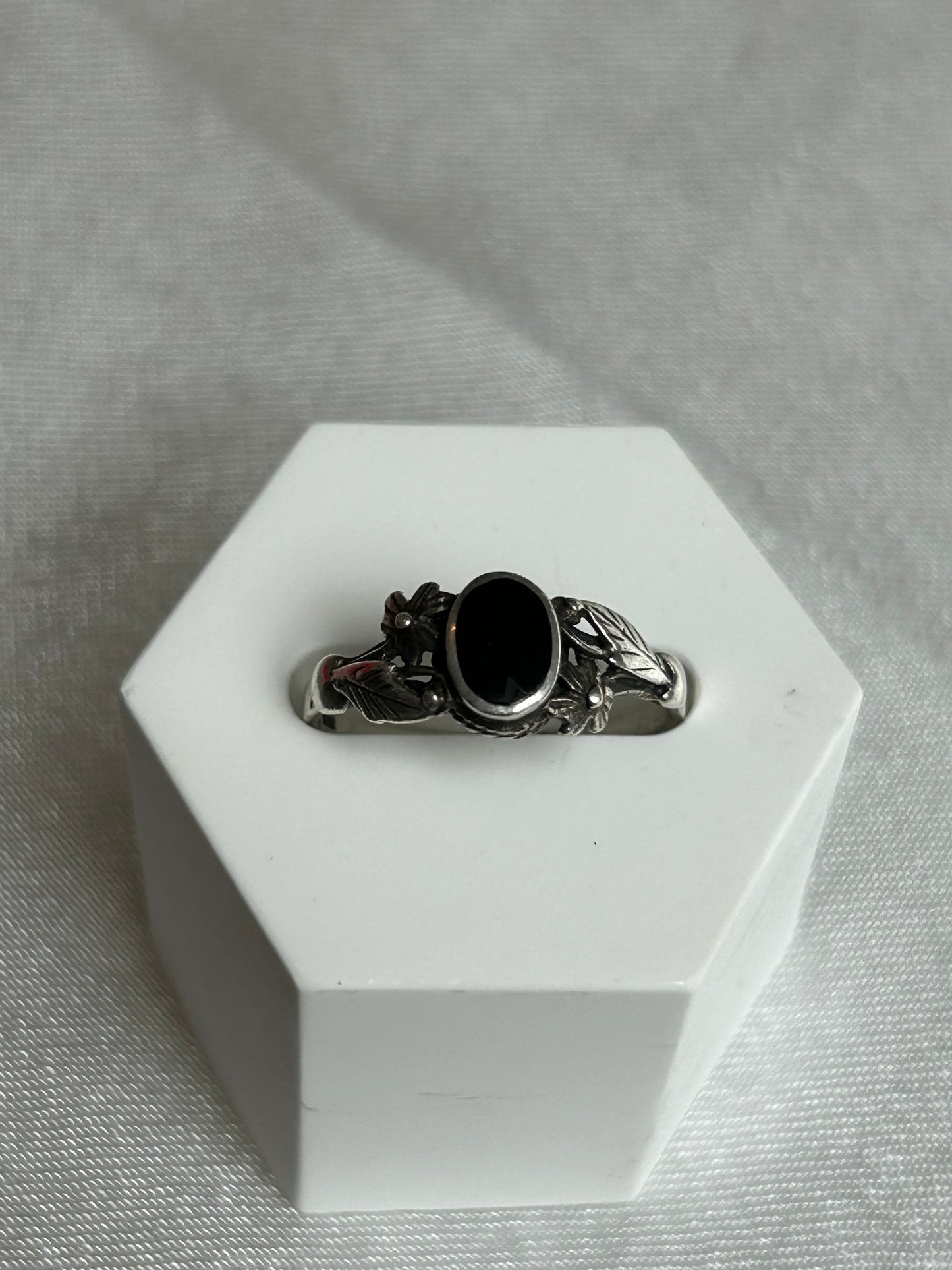 Bague vintage en argent taille 56 et pierre noir