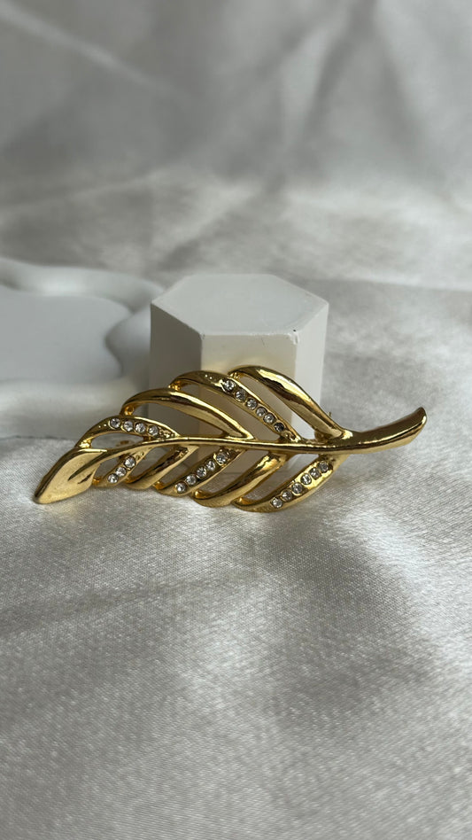 Broche vintage feuille et strass