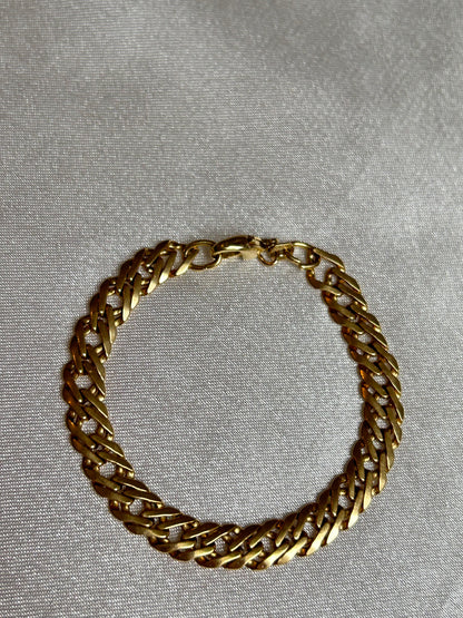 Bracelet style maille anglaise en plaqué or grosses mailles plates