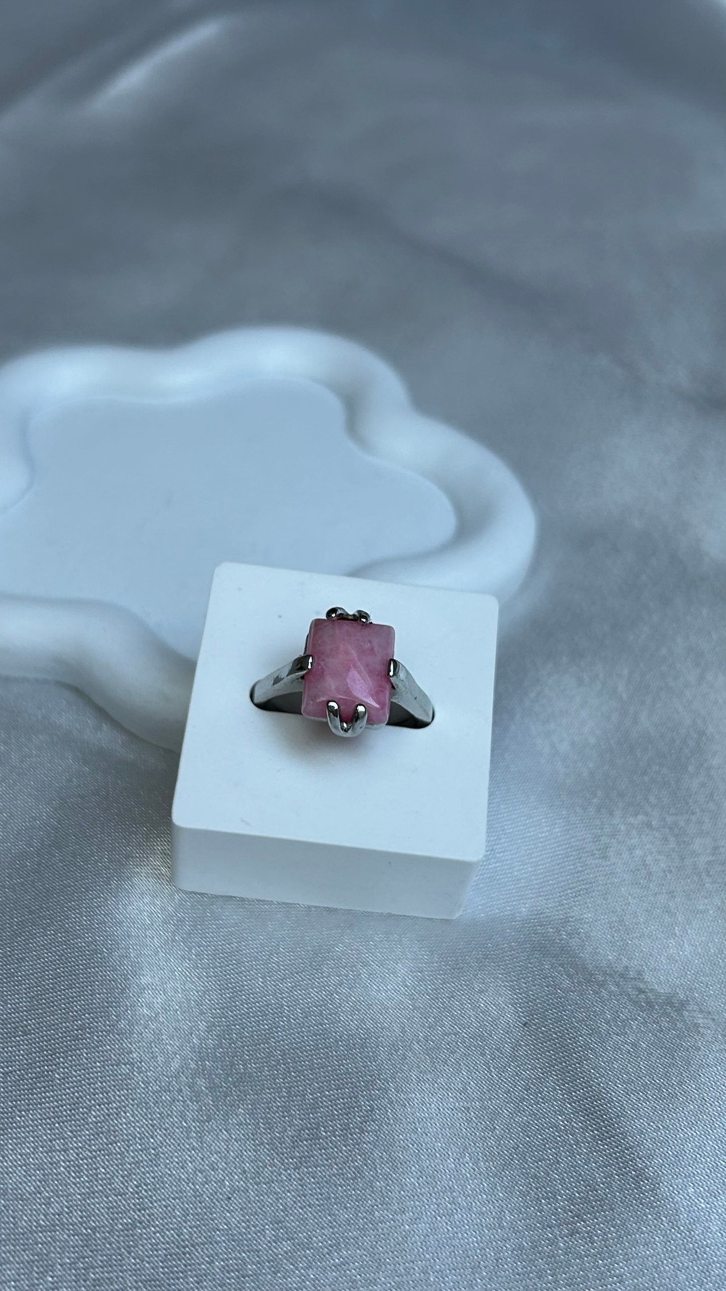 Bague vintage argenté et pierre rose taille 55