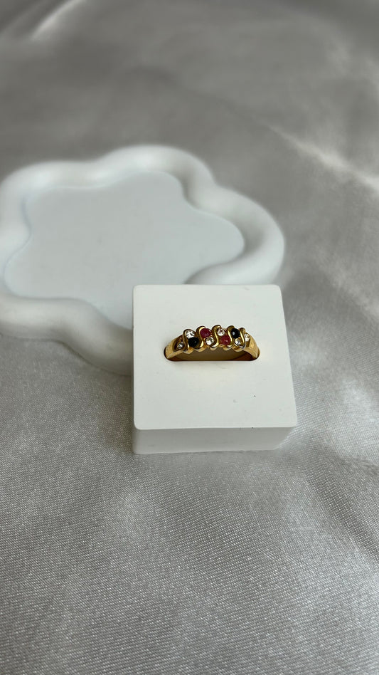 Bague vintage doré et strass plusieurs couleurs taille 57