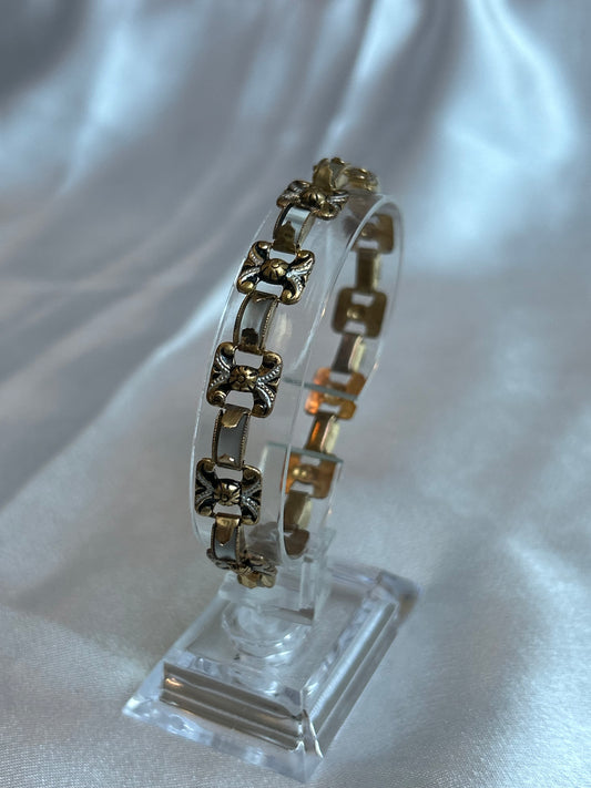 Bracelet vintage en or de Tolède fleur doré noir nacré