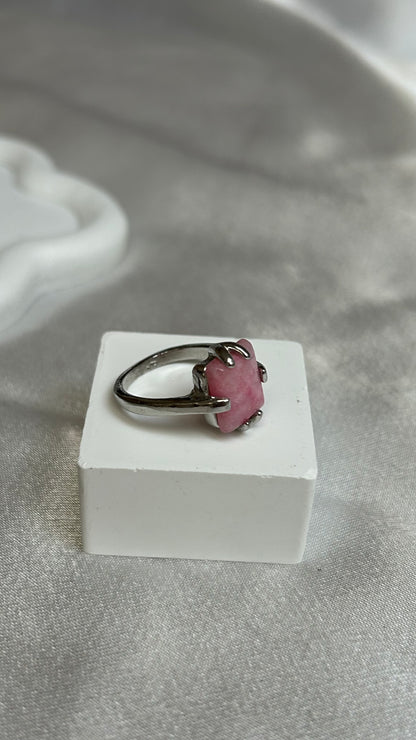 Bague vintage argenté et pierre rose taille 55
