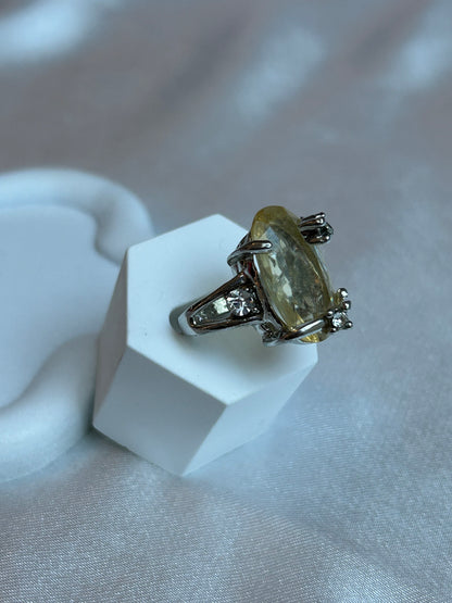 Bague vintage strass jaune et transparent taille 49