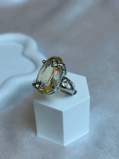 Bague vintage strass jaune et transparent taille 49