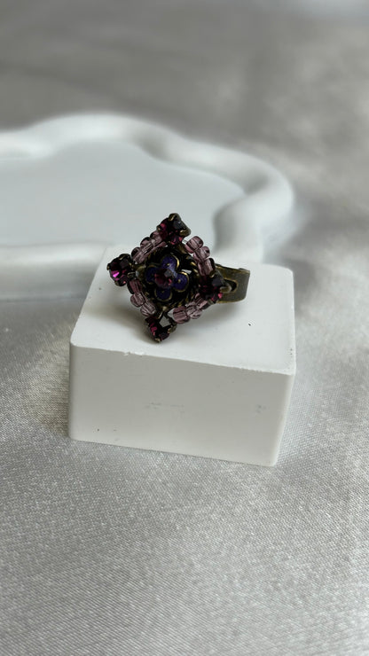 Bague vintage atypique bronze et perles violettes