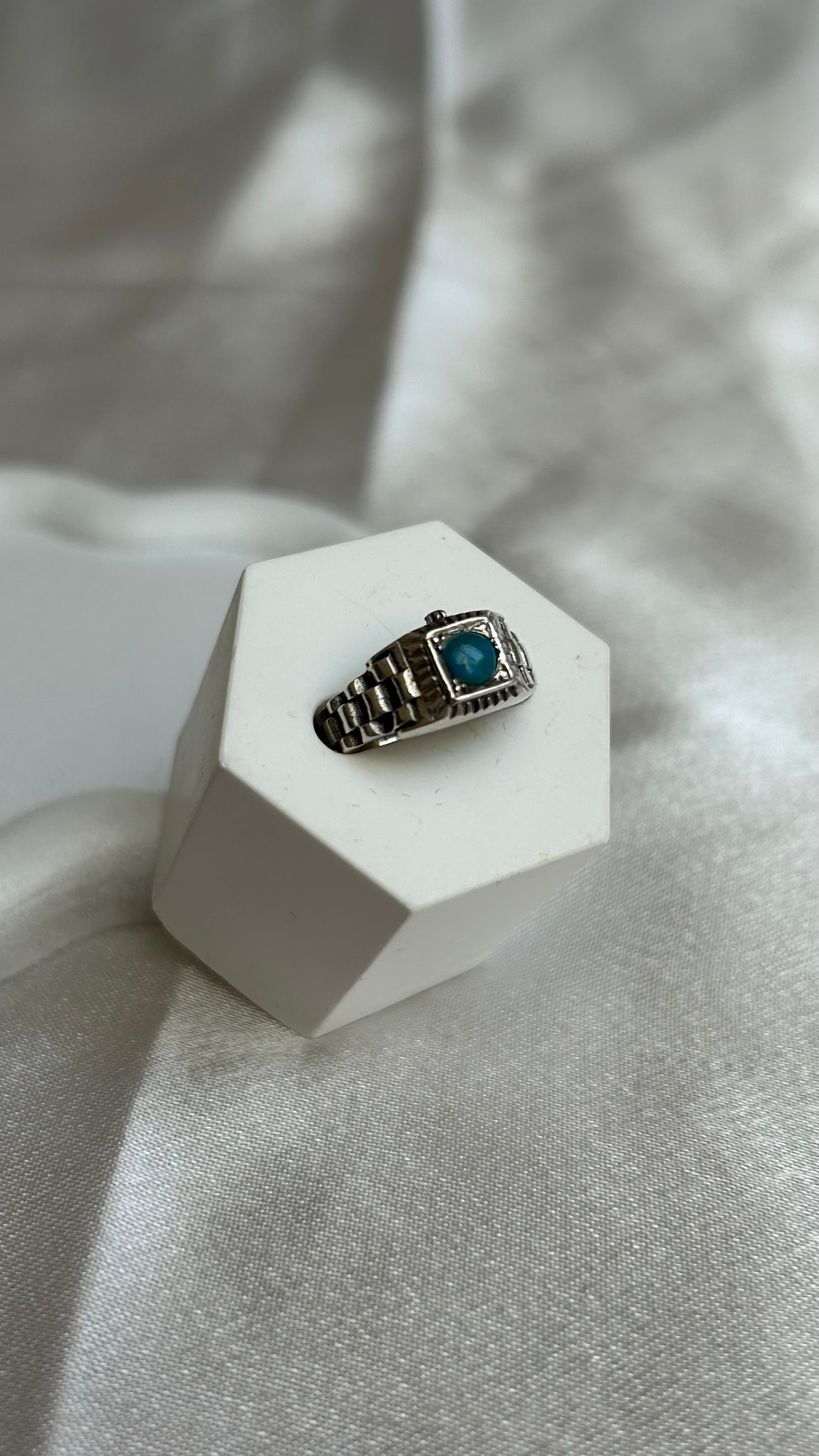 Bague chevalière vintage en argent et turquoise taille 50